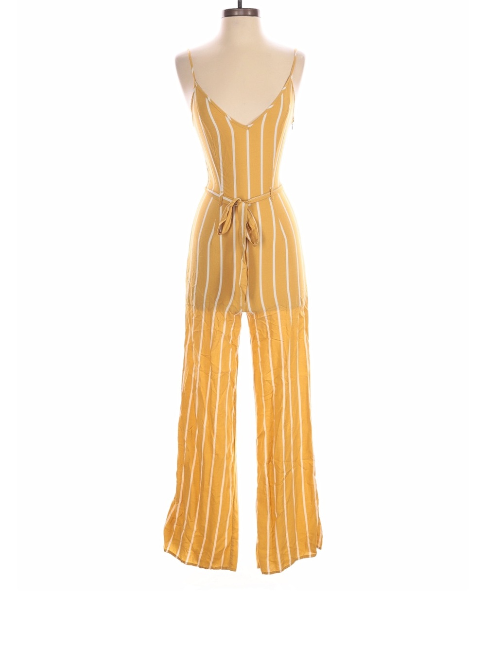 Forever 21 Mustard Yellow & White Striped Spaghetti Strap Jumpsuit